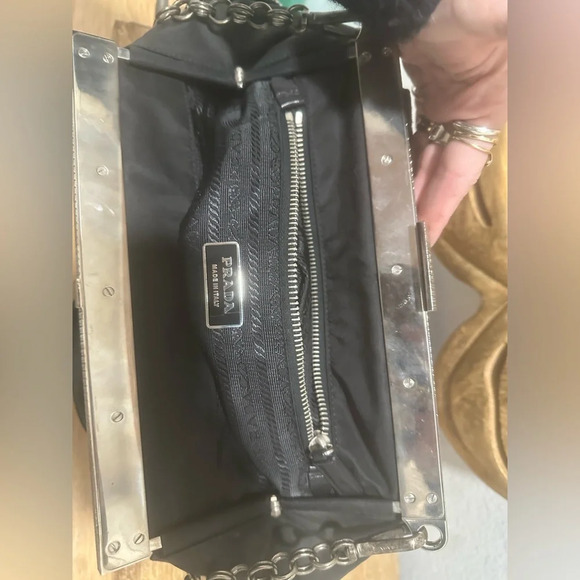 Prada Tessuto Nylon and Leather Frame Satchel Black EUC - Picture 11 of 16